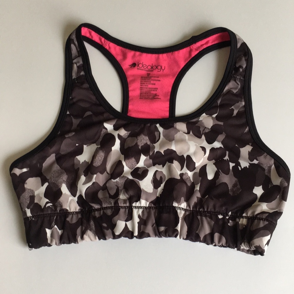 Ideology Sports Bra Size S Black and White Camo Pink inside